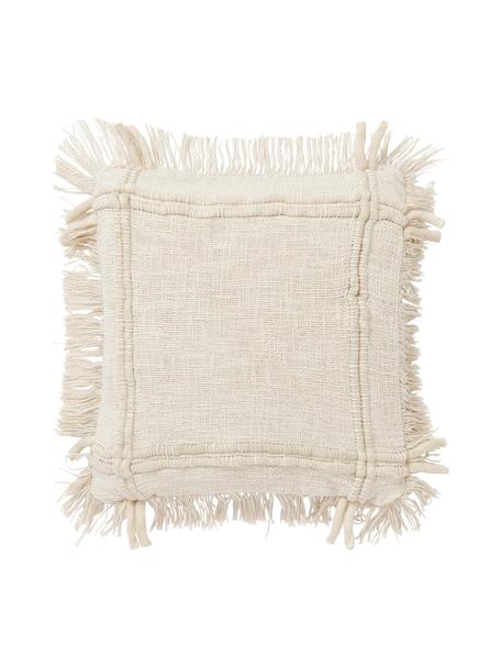 Housse de coussin en coton à franges, faite main Catalina, Beige, larg. 45 x long. 45 cm