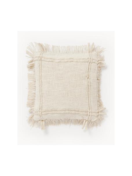 Housse de coussin 45x45 artisanale en coton avec franges Catalina, Beige clair, larg. 45 x long. 45 cm