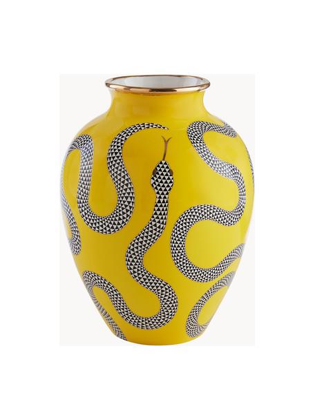 Porzellan-Vase Eden mit Goldakzenten, H 27 cm, Porzellan mit echten Goldakzenten, Sonnengelb, Schwarz, Weiss, Gold, Ø 21 x H 27 cm