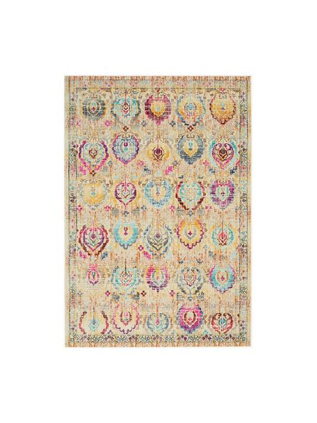 Tappeto a pelo corto con ornamenti Kashan, Retro: lattice, Beige chiaro, multicolore, Larg. 121 x Lung. 173 cm (taglia S)