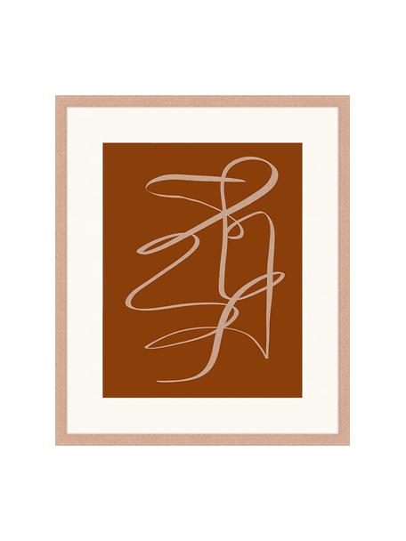 Ingelijste digitale print Terracota Drawing, Afbeelding: digitale print op papier,, Lijst: gelakt hout, Bruin, donkerbeige, 53 x 63 cm