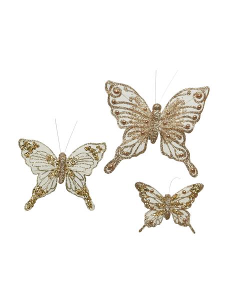 Décoration à suspendre Butterflies, 3 élém., Plastique, Couleur dorée, blanc, Lot de différentes tailles