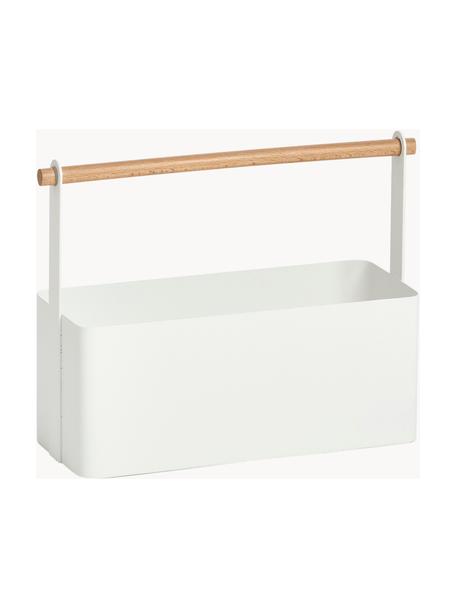 Panier de rangement Ledino, Blanc, bois clair, larg. 32 x haut. 24 cm