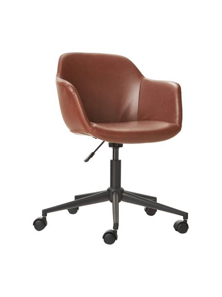 Krzesło biurowe ze sztucznej skóry Fiji, obrotowe, Tapicerka: skóra ekologiczna (100% p, Stelaż: metal malowany proszkowo, Brązowa sztuczna skóra, czarny, S 66 x G 66 cm