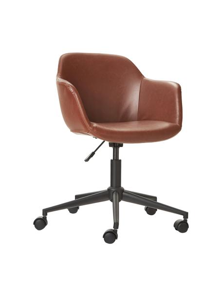 Krzesło biurowe ze sztucznej skóry Fiji, obrotowe, Tapicerka: skóra ekologiczna (100% p, Stelaż: metal malowany proszkowo, Brązowa sztuczna skóra, czarny, S 66 x G 66 cm