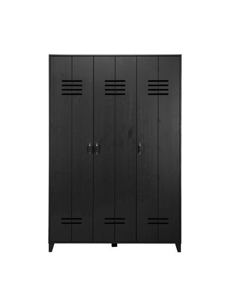 Dřevěná šatní skříň Locker, Potažené borové dřevo, Černá, Š 123 cm, V 186 cm