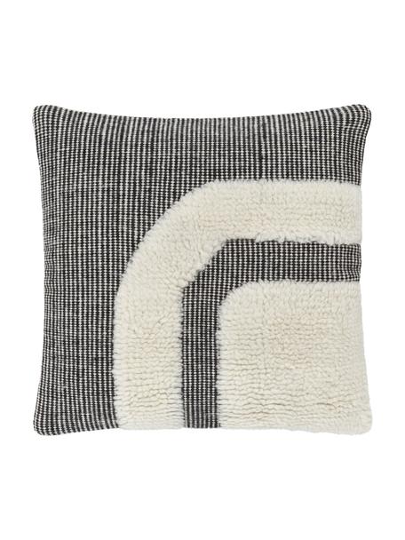 Federa arredo tessuta a mano Laine, Retro: 100% cotone, Nero, bianco crema, Larg. 45 x Lung. 45 cm