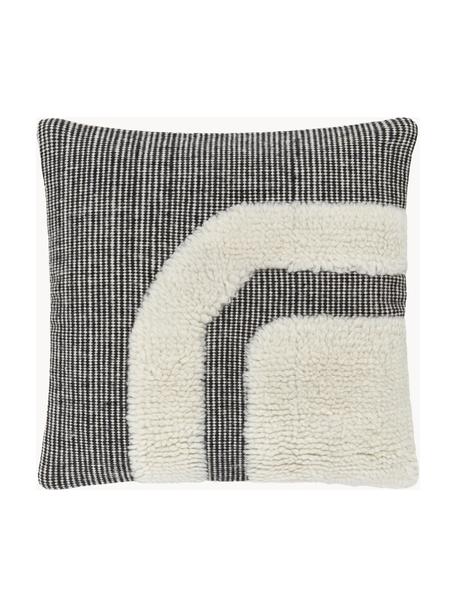 Handgewebte Kissenhülle Laine, Vorderseite: 90% Wolle, 10% Baumwolle, Rückseite: 100% Baumwolle, Hellbeige, Anthrazit, B 45 x L 45 cm