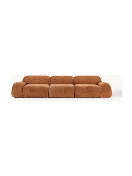 Modulaire bank Wolke (4-zits) van teddy-bouclé, Bekleding: teddy-bouclé (100% polyes, Poten: kunststof Dit product is , Teddy-bouclé terracotta, B 343 x D 118 cm