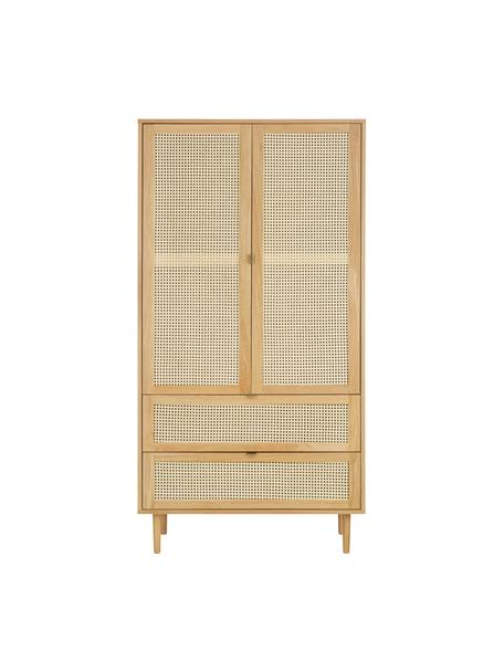 Armadio piccolo a 2 ante con intreccio viennese Aries, Struttura: truciolare con finitura i, Gambe: legno di quercia massicci, Intreccio viennese: canna di zucchero, Legno, chiaro verniciato, Larg. 100 x Lung. 194 cm