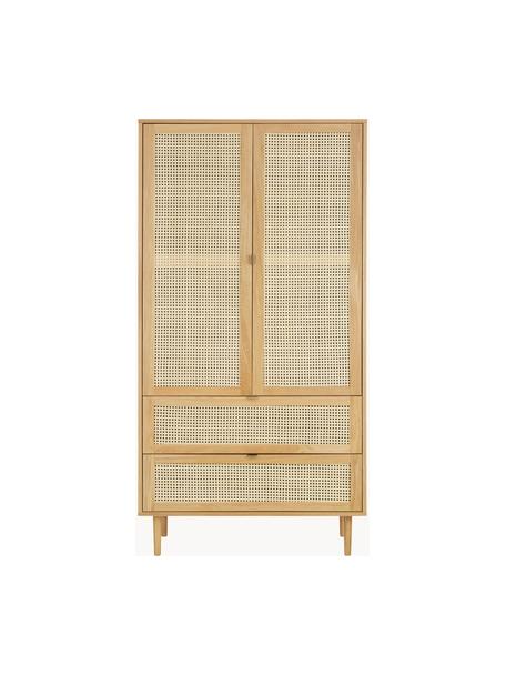 Petite armoire en cannage 2 portes Aries, Bois, clair laqué, larg. 100 x haut. 194 cm
