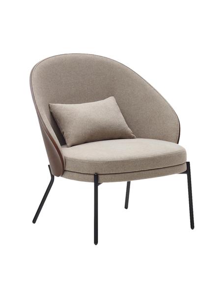 Poltroncina in ciniglia Eamy, Rivestimento: ciniglia (100% poliestere, Gambe: metallo zincato, Ciniglia Beige, nero, Larg. 78 x Prof. 72 cm