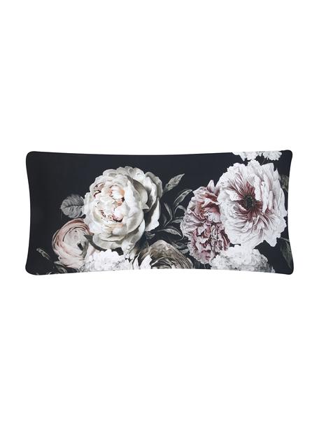 Fundas de almohada de satén Blossom, 2 uds., Negro con estampado floral, An 45 x L 110 cm