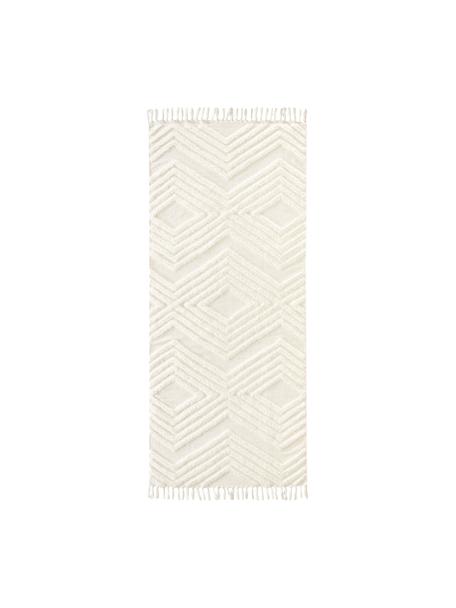 Ručně tkaný bavlněný běhoun s vystouplým vzorem Ziggy, 100% bavlna, Krémově bílá, Š 80 cm, D 200 cm