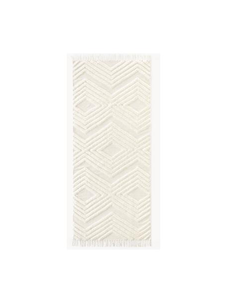 Alfombra corredor artesanal de algodón texturizada Ziggy, 100% algodón, Blanco crema, An 80 x L 200 cm