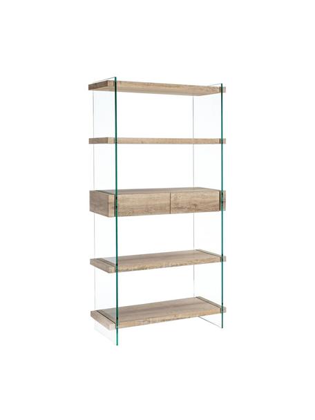 Regál se skleněnými stěnami a 5 policemi Kenya, Dřevo, transparentní, Š 90 cm, V 180 cm