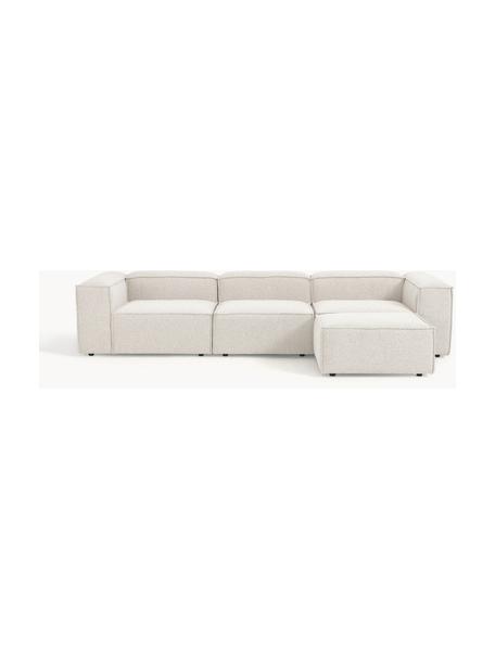 Sofa modułowa bouclé z pufem Lennon (4-osobowa), Tapicerka: bouclé (100% poliester) D, Stelaż: lite drewno sosnowe z cer, Nogi: tworzywo sztuczne, Bouclé w odcieniu złamanej bieli, S 327 x W 207 cm