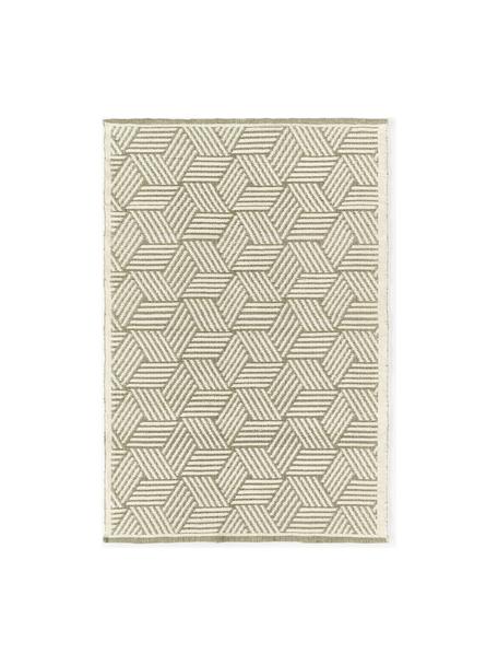 Ručne tuftovaný koberec do interiéru a exteriéru Skara, 100 % polyester s certifikátom GRS, Krémovobiela, olivovozelená, Š 120 x D 180 cm (veľkosť S)