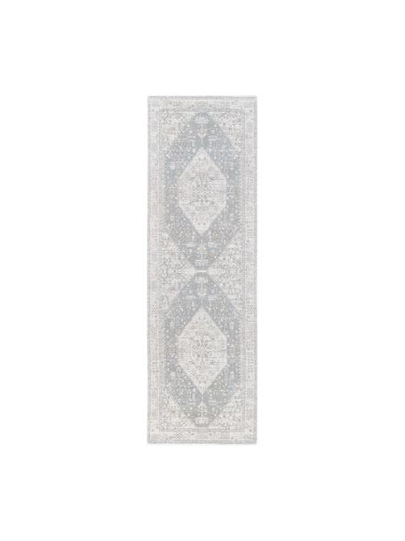 Tapis de couloir chenille tissé main Naples, Gris-bleu, blanc crème, larg. 80 x long. 250 cm