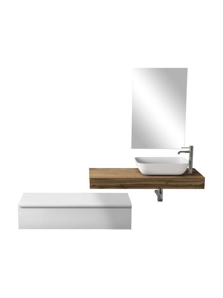 Waschtisch-Set Yoka, 4-tlg., Platte: Mitteldichte Holzfaserpla, Spiegelfläche: Spiegelglas, Rückseite: ABS-Kunststoff, Weiß, Eichenholz-Optik, Set mit verschiedenen Größen