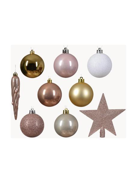 Décorations de sapin de Noël Starstruck, 33 élém., Plastique, Blanc, doré, tons cuivre, rose, Lot de différentes tailles