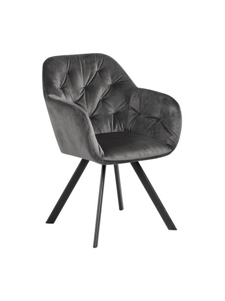Otočná sametová židle s područkami Lucie, Tmavě šedá, černá, Š 58 cm, H 62 cm