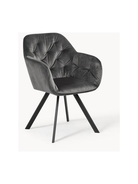 Chaise pivotante en velours Lucie, Velours gris foncé, noir mat, larg. 58 x prof. 62 cm