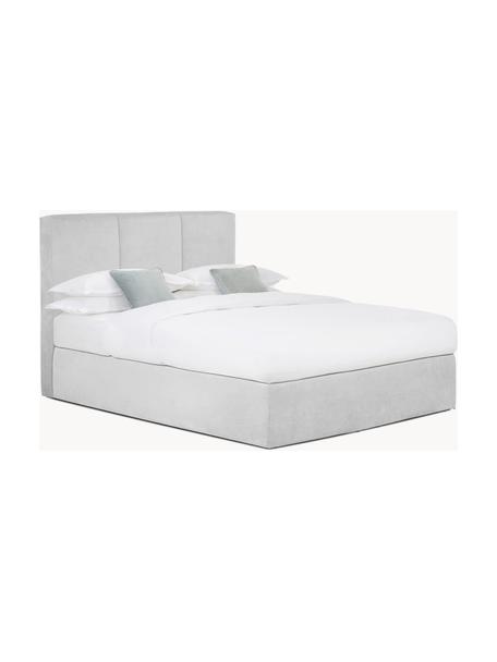 Boxspringbed Oberon, Matras: 5-zones pocketvering, Poten: kunststof, Geweven stof lichtgrijs, B 200 x L 200 cm, hardheidsgraad H3