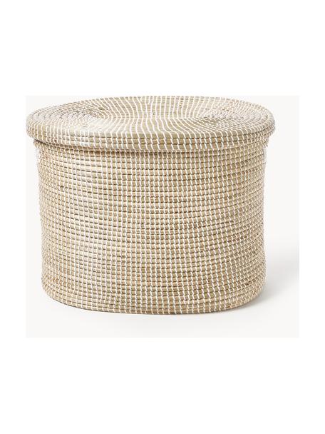 Portabiancheria doppio in fibra naturale con coperchio Aleya, Alghe, plastica, Beige, bianco, Larg. 55 x Alt. 45 cm