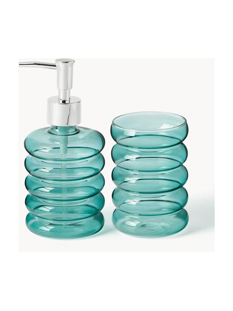 Set de accesorios de baño de vidrio soplado artesanalmente Bubbly, 2 pzas., Turquesa, transparente, Set de diferentes tamaños