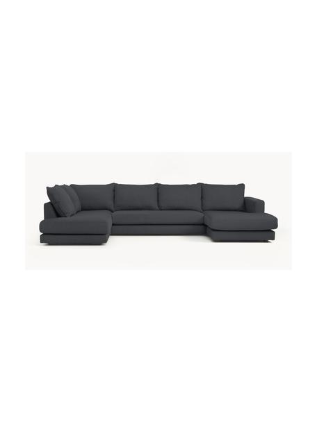 Canapé de salon Tribeca, Tissu anthracite, larg. 356 x prof. 195 cm, méridienne à gauche