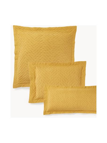 Taie d'oreiller en coton avec surface structurée et ourlet droit Jonie, Jaune moutarde, larg. 65 x long. 65 cm