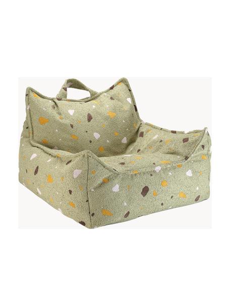 Fauteuil poire en bouclette pour enfants fait main Sugar, Bouclette vert olive, aspect terrazzo, larg. 70 x haut. 80 cm