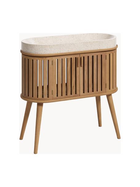 Lavabo con mueble de madera de teca Rokia, Beige claro, madera de teca, An 95 x Al 90 cm