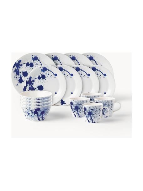 Komplet naczyń z porcelany Pacific Blue, dla 4 osób (16 elem.), Porcelana, Abstrakcyjny, 4 osoby (16 elem.)