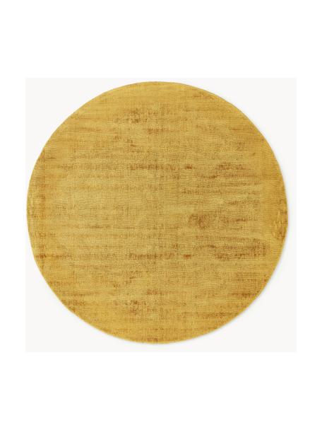 Alfombra redonda artesanal de viscosa Jane, Parte superior: 100% viscosa, Reverso: 100% algodón El material , Amarillo sol, Ø 200 cm (Tamaño L)