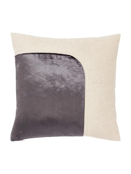 Poszewka na poduszkę z aksamitu z haftem Farah, Ciemny szary,, beżowy, S 45 x D 45 cm