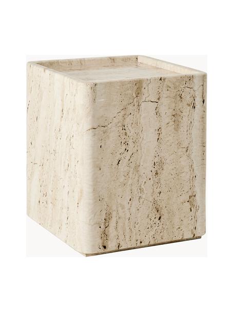 Travertin-Beistelltisch Pietra, Travertin, Travertin Hellbeige, B 33 x T 33 cm