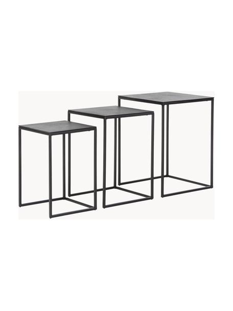 Set de mesas auxiliares de metal Dwayne, 3 uds., Tablero: metal recubierto, Estructura: metal con pintura en polv, Negro, Set de diferentes tamaños