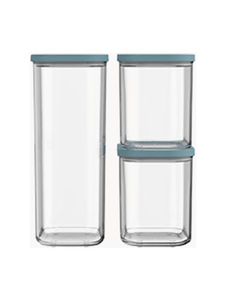 Aufbewahrungsdosen Modula, 3er-Set, Kunststoff, BPA-frei, Türkis, Transparent, Set mit verschiedenen Größen