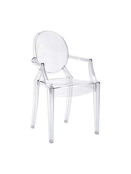 Priehľadná stolička s opierkami Louis Ghost, Polykarbonát, certifikát Greenguard, Priehľadná, Š 54 x H 55 cm