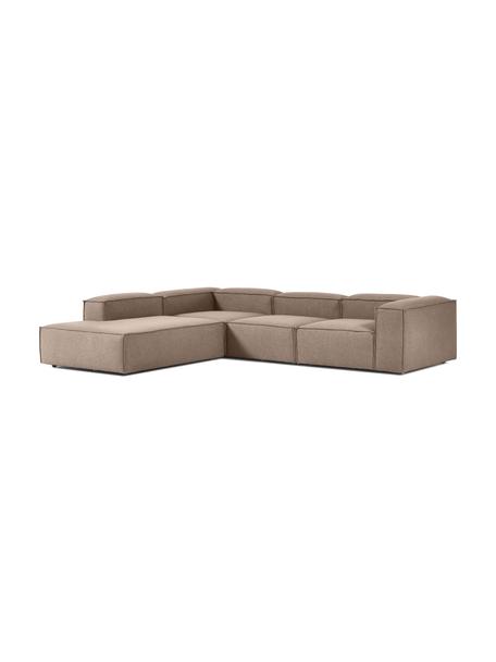 Narożna sofa modułowa XL Lennon, Tapicerka: 100% poliester Dzięki tka, Stelaż: lite drewno, sklejka, Nogi: tworzywo sztuczne, Brązowa tkanina, S 329 x W 68 cm, lewostronna