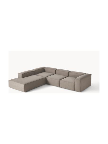 Divano angolare componibile XL Lennon, Rivestimento: 100% poliestere Con 115.0, Struttura: legno di pino massiccio, , Piedini: plastica Questo prodotto , Tessuto taupe, Larg. 329 x Prof. 269 cm, chaise longue a sinistra