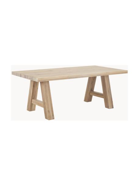 Mesa de comedor de madera de roble Ashton, tamaños diferentes, Madera de roble maciza, barnizada claro
100% madera con certificado FSC, procedente de silvicultura sostenible, Madera de roble barnizada claro, An 200 x F 100 cm