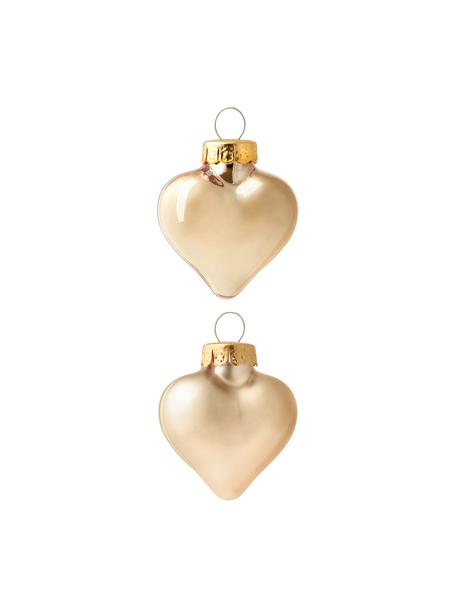 Kerstballen Evergreen in de vorm van een hart, 12 stuks, Glas, Karamelbruin, B 5 cm x H 4 cm