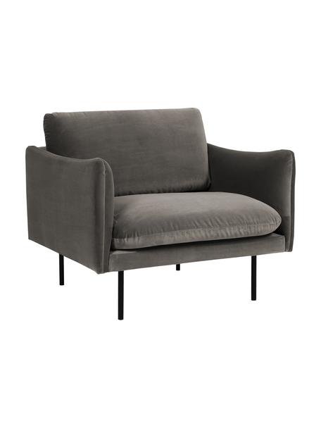 Fluwelen fauteuil Moby met metalen poten, Bekleding: fluweel (hoogwaardig poly, Frame: massief grenenhout, FSC-g, Poten: gepoedercoat metaal, Fluweel bruingrijs, B 90 x D 90 cm