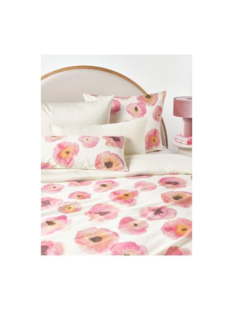 Funda nórdica de satén de algodón con estampado floral Fiorella, Blanco crema, multicolor, Cama 180/200 cm (260 x 240 cm)