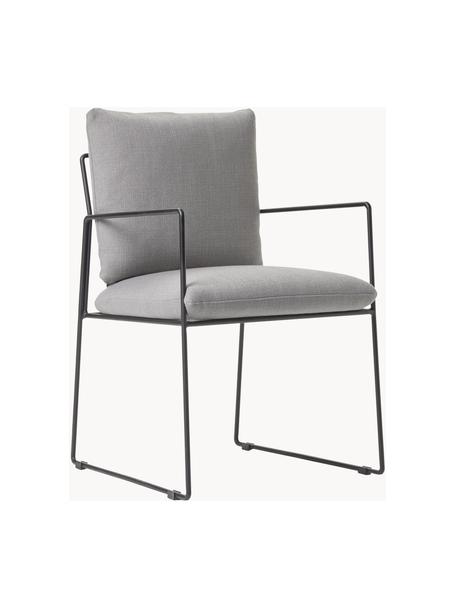 Gestoffeerde stoel Wayne met metalen frame, Bekleding: 80% polyester 20% linnen, Frame: gepoedercoat metaal, Geweven stof grijs, B 54 x D 52 cm