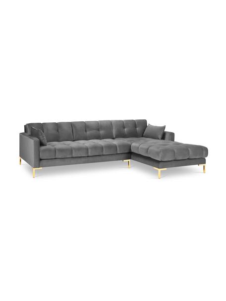 Canapé d'angle 5 places velours Mamaia, Velours gris clair, larg. 293 x prof. 185 cm, méridienne à droite