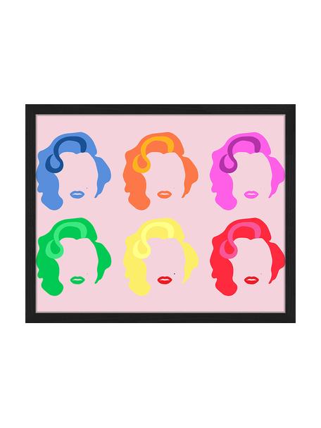 Ingelijste digitale print Marilyn Pop Art, Afbeelding: digitale print op papier,, Lijst: gelakt hout, Multicolour, B 53 cm x H 43 cm